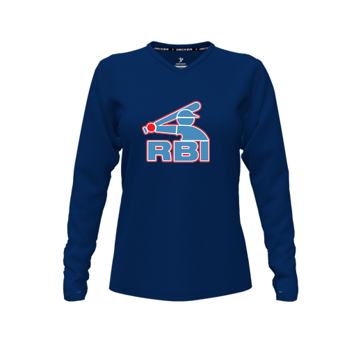 [FTLVCFNV-FYXS-LOGO1] Decker Comfort T-Shirt (Female Youth XS, Navy, V Neck, Long Sleeve)