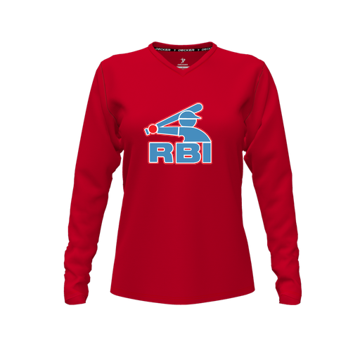 [FTLVPTRD-FYXS-LOGO1] Decker Performance T-Shirt (Female Youth XS, Red, V Neck, Long Sleeve)